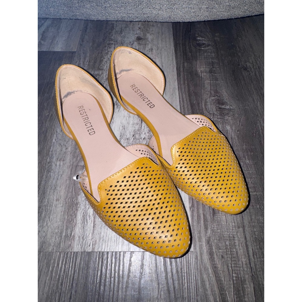 Restricted Mustard Yellow Perforated D'Orsay Pointed Toe Flats Shoes Womens 8